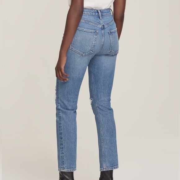 AGOLDE Blue Riley Distressed Cropped Straight Leg Jeans Sz 26 - Picture 11 of 13